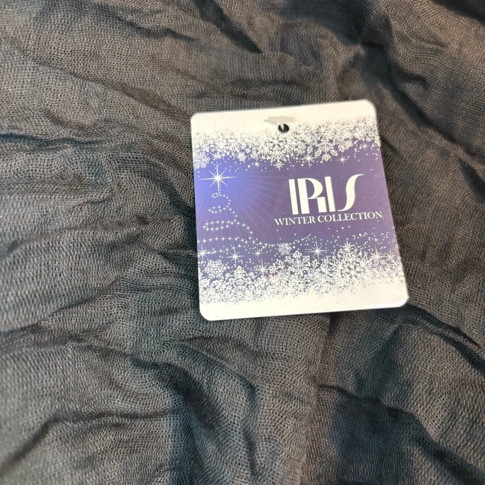 NWT Iris Scarf / Wrap Black Sheer Large Boho Versatile Linen-look Crunchy design